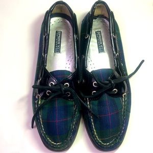 Sperry Topsiders green/navy plaid size 7 EUC
